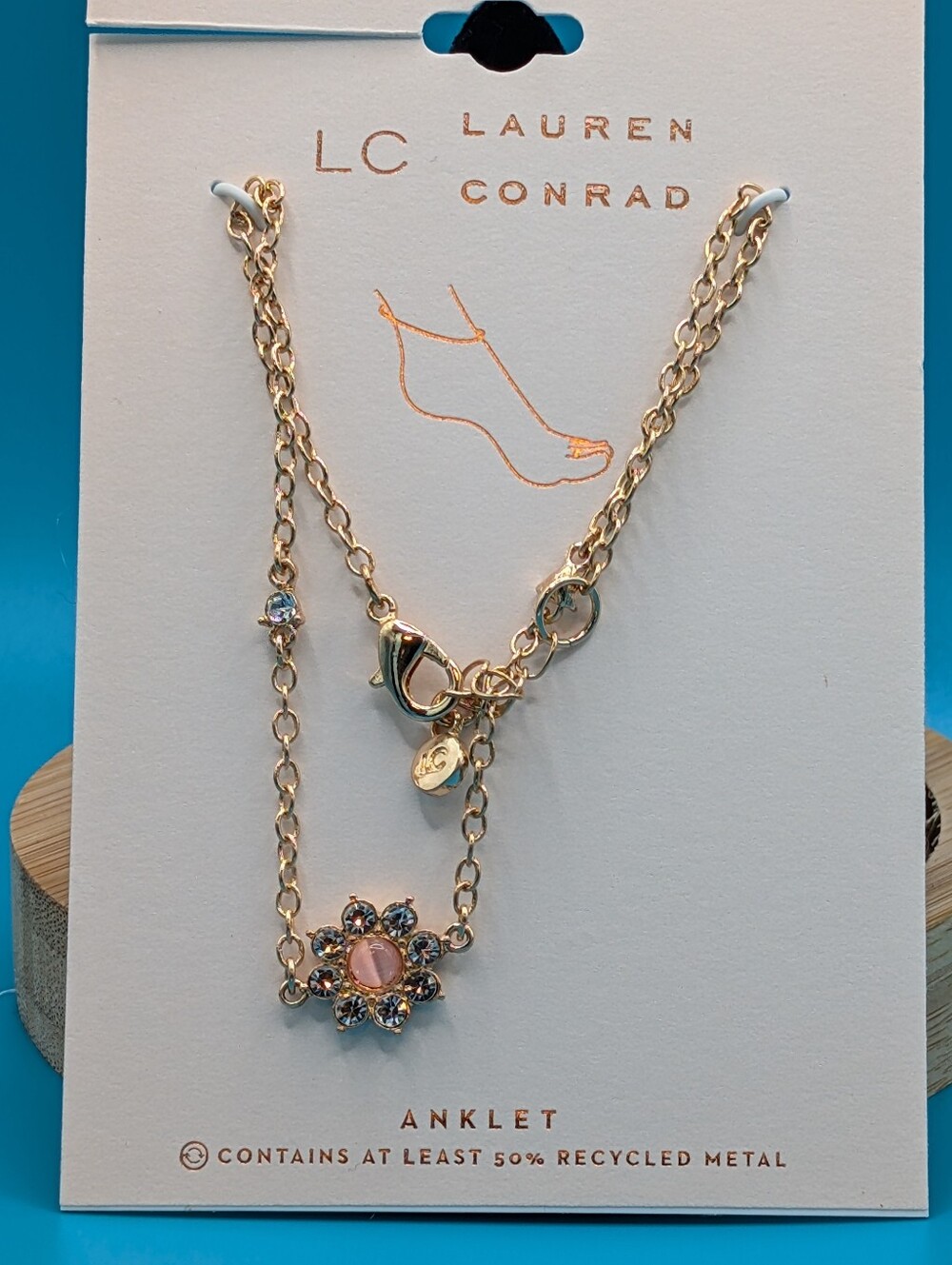LC Lauren Conrad Gold-Tone Anklet with Pink Floral Crystal Charm